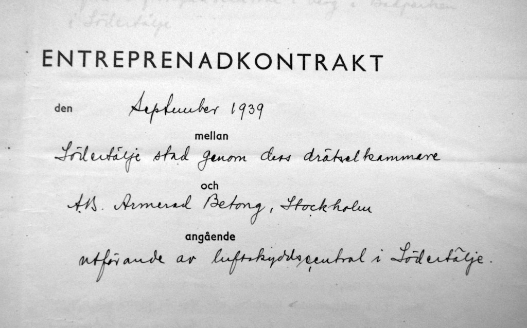 Entreprenadkontraktet från 1939. Källa: Södertälje stadsarkiv.