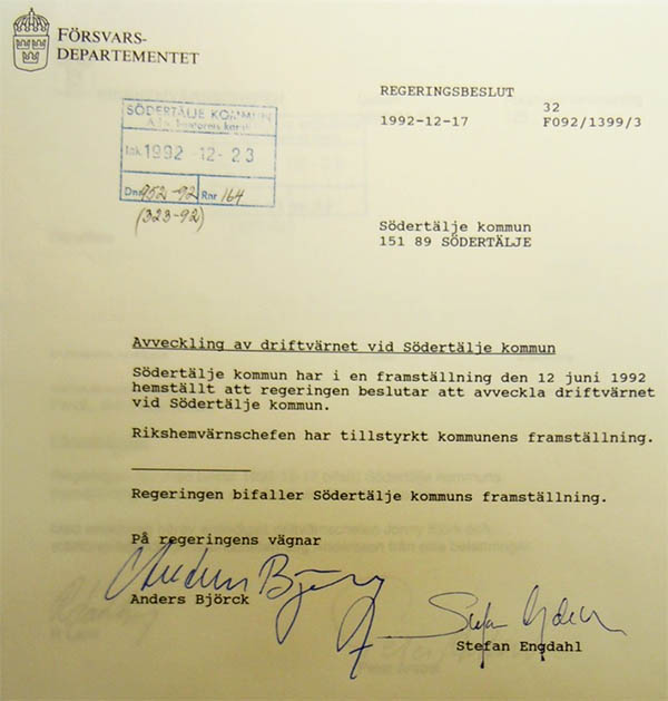 Källa: Södertälje stadsarkiv Kommunstyrelsens arkiv 1992.