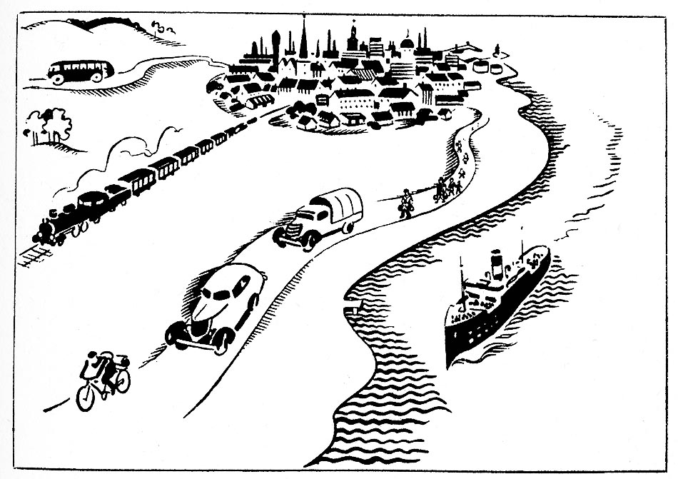 Utrymning enligt uppgjord plan. Källa: Riksluftskyddsförbundet (1940).