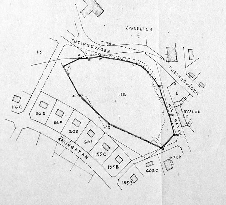 Astraberget ca 100 meter söder om Astras fabriker. Källa: Södertälje stadsarkiv, Byggnadskontoret (1943).